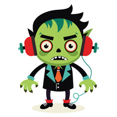 Halloween Listening to creepy music isolated on white background