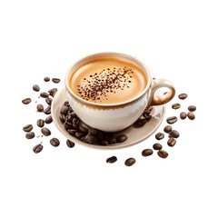 Obraz premium Cup of coffee with beans isolated on transparent background PNG