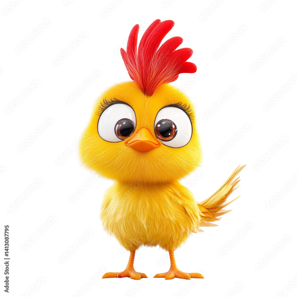 Poster Adorable Animated Chick Character with Expressive Eyes on a Plain Background
