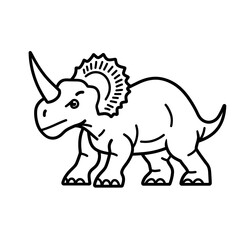 Fototapeta premium Triceratops Cartoon Dinosaur Vector Illustration: Fun & Educational Prehistoric Line Art for Kids Coloring Pages & Children's Books