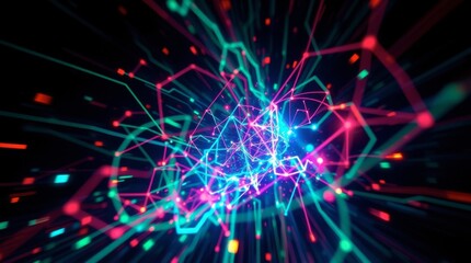 Fototapeta premium Neon Network: Abstract Burst of Pink, Teal, and Red Lines