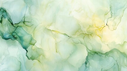 Fototapeta premium Swirls of green and yellow blend harmoniously on a soft background, creating an abstract composition that evokes a sense of calm and tranquility