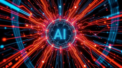 AI: Neon Circuitry Abstract Artwork