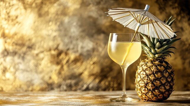 Pineapple cocktail drink gold background summer party