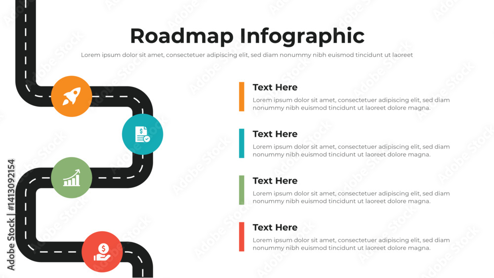 Wall mural roadmap infographic presentation layout fully editable.