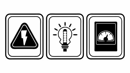 "Line-style icon set for energy services: blackout warning, energy usage graph, electric fuse, and home automation — sleek, flat design with uniform stroke width, ideal for modern apps."