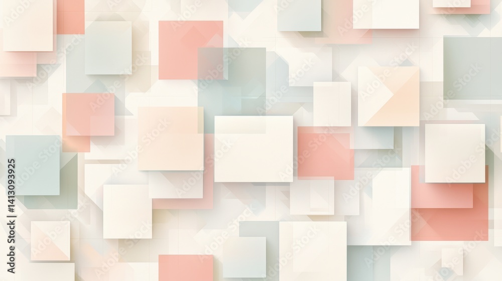 Poster this artwork features a harmonious arrangement of overlapping rectangles and squares with soft paste