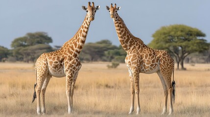 Obraz premium Two Giraffes in an African Savanna Landscape