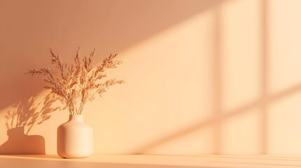 Minimalist Creative Desk with Copy Space Against Pastel Orange Wall