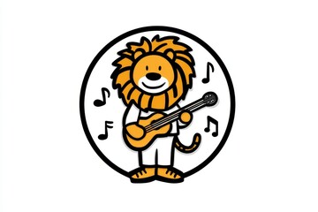 A cartoon lion playing the guitar.