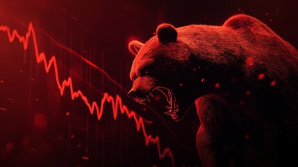 A stock market graph with a bear.