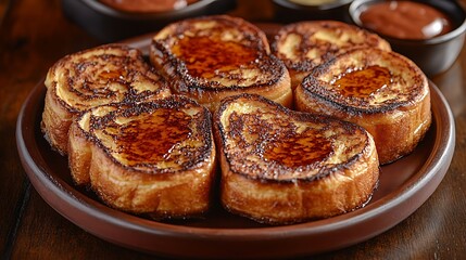 Honey-drizzled, sugared french toast, served on a plate.