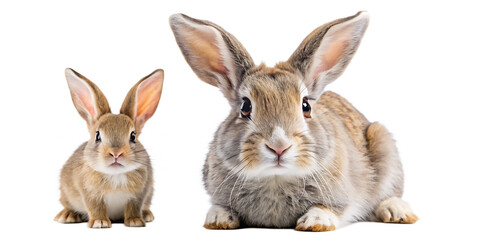 Studio portrait of cute rabbit isolated on transparent png background, happy bunny running on floor, adorable fluffy rabbit that sniffing isolated on white background PNG