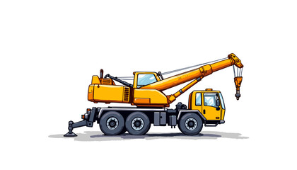Yellow construction crane on a white background  