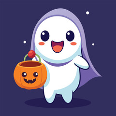 Spooky cute ghost Happy Halloween, pumpkin cartoon with ghost smiling  characters