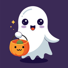 Spooky cute ghost Happy Halloween, pumpkin cartoon with ghost smiling  characters
