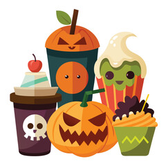 Halloween Themed food and drinks isolated on white background