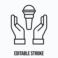 World Press freedom day vector icon, hand with microphone, Lineal Style Isolated Vector Icon. Editable Stroke.	