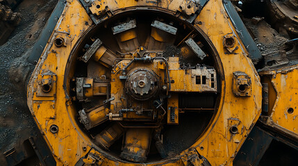 Fototapeta premium Mining supervisor inspecting ore extraction machinery at a site. Featuring machinery inspection and oversight