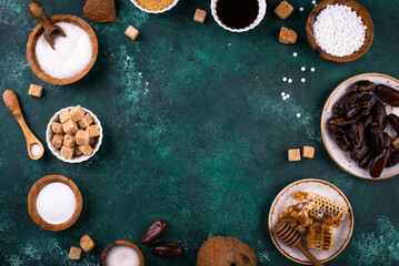 Various sugar replacement, healthy sweetener concept