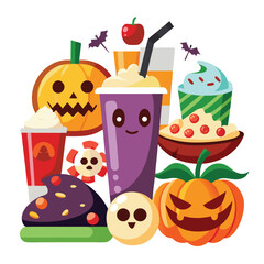 Halloween Themed food and drinks isolated on white background