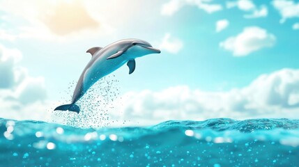 Blue splash from a jumping dolphin, creating a lively marine wildlife scene.
