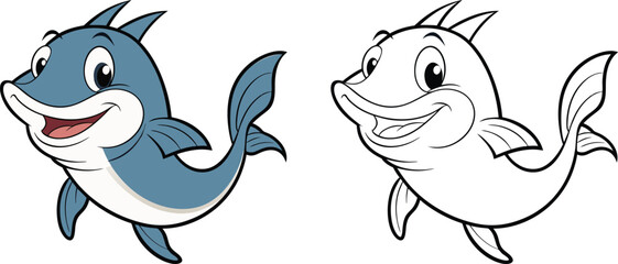 funny fish cartoon coloring page kids book 