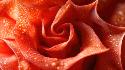 Close-up of dew-kissed orange rose petals with intricate texture