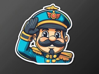 Colorful Cartoon Officer Saluting: Vintage Style Military Animation and Fun Sticker Art