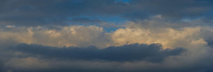 Dark and light clouds in the evening sky.