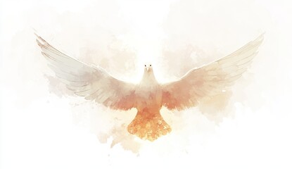 Pentecost background with flying dove. Watercolor painting.