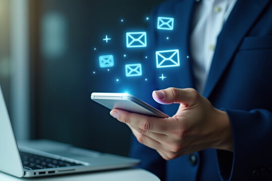 New email concept. Send an information message via email from the tablet. smart SMS mail on digital. Business communication contact newsletter. Marketing social media. Write text on the web.