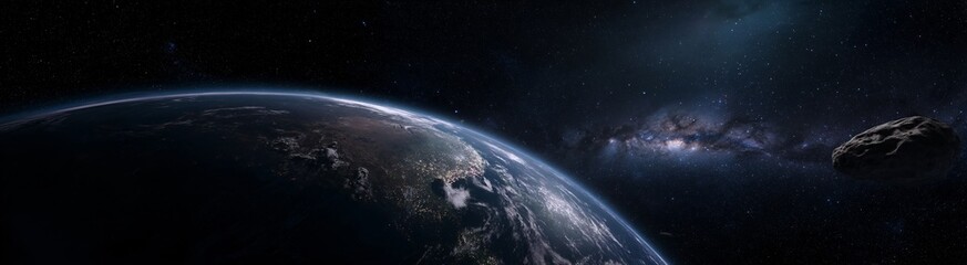 Fototapeta premium Distant Planet Earth: A celestial landscape showcases Earth from a unique perspective, offering a breathtaking view of the planet set against the vastness of the cosmos. 