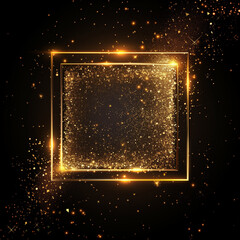 Obraz premium Golden Glittering Particles Inside Square on Dark Sparkly Starry Backdrop