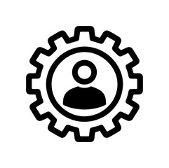 A simple illustration of a gear with a person icon inside