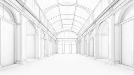 Fototapeta premium Empty Architectural Gallery Interior - White Lines