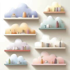 Nursery Backgrounds Stylish wall shelves with decorative items for a modern living space. baby room background