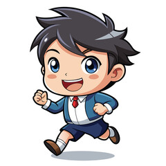 Cartoon boy in school uniform running