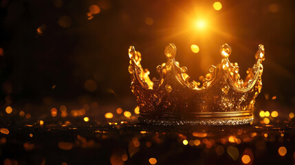 Golden crown with radiant glow and sparkling background