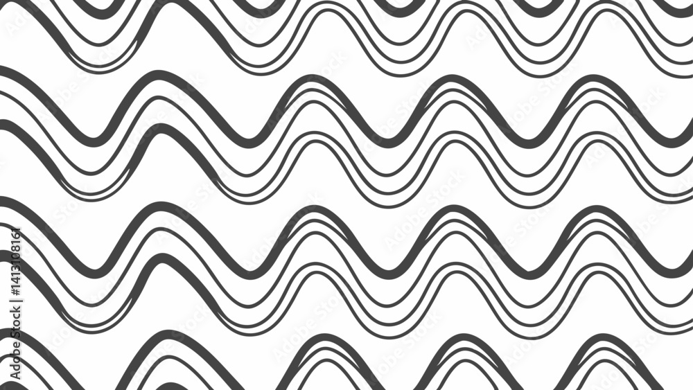 Poster repeating pattern of dark gray wavy lines with varying thickness on a white background creating a ri