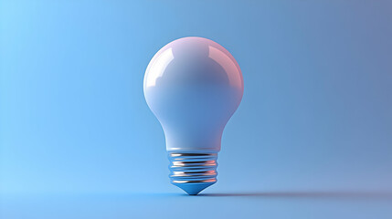 Single White Light Bulb with Metallic Base on Blue Gradient Background Representing Idea Generation and Creative Solution