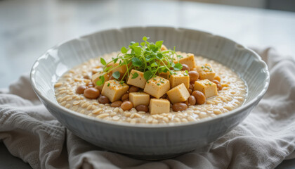Healthy breakfast ideas can include delicious bowls of grains topped with tofu and beans