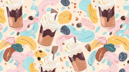 Fototapeta premium Charming pattern featuring iced coffees and frosty ices for a fun and refreshing design