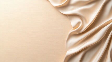 Luxurious, smooth champagne silk draped on a light beige background
