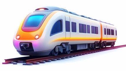 Naklejka premium Sleek White Orange Modern Train on Railroad Tracks for High Speed Commuting and Public Transportation on White Background