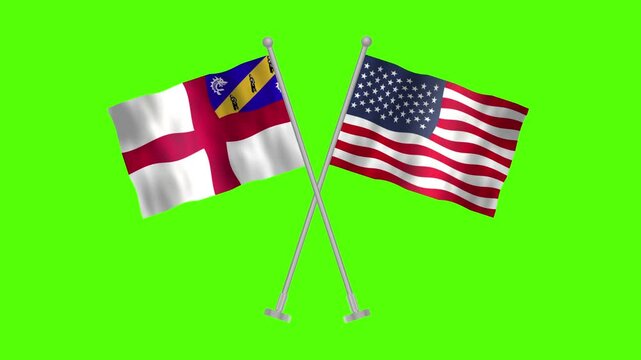 Flag of Hern and USA, Cross table flag of Hern and USA on Green screen chroma key, Hern and USA 3D Animation flag waving in the wind isolated on Green Background. 
