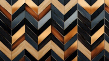 Elegant Herringbone Pattern Background with Black, Gold, and Copper Geometric Texture