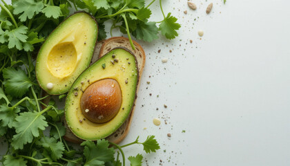 Fresh healthy breakfast ideas avocado on toast with herbs and spices