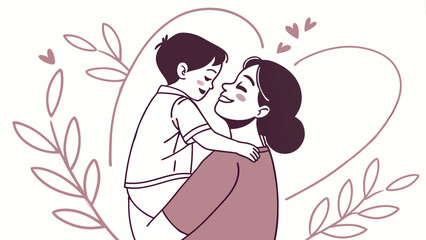 Mother and Son Embrace Love Family Illustration