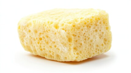 Pale yellow, porous, cube-shaped candy